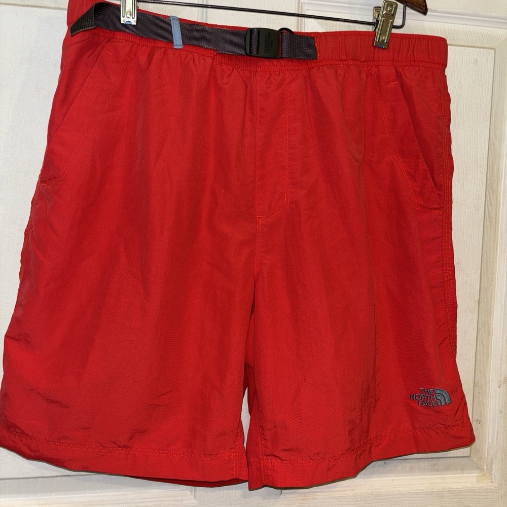 North Face Swim Trunks Men's Medium Short Red Pockets Belted Zip Pocket In Back